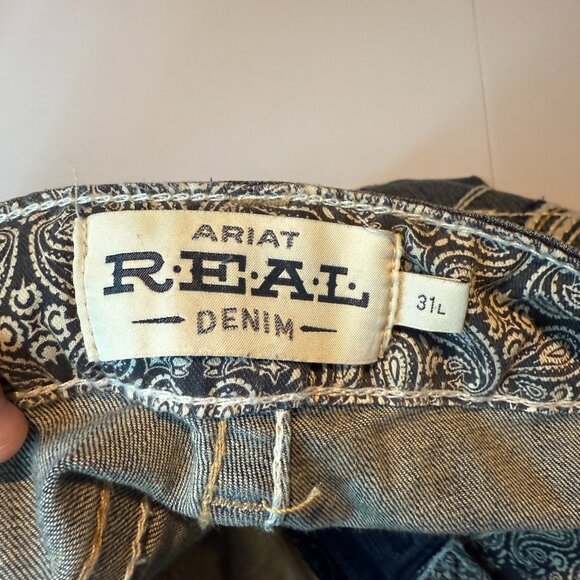 Ariat Women 31L REAL Boot Cut Jeans Mid Rise Stretch Whipstitch Whisker Faded - Picture 4 of 10